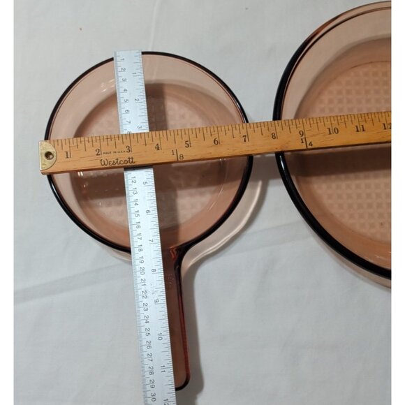 Corning Vision Ware Amber Glass Skillets Waffle Bottom Fry Pans 10 in 7 in retro - Picture 13 of 15